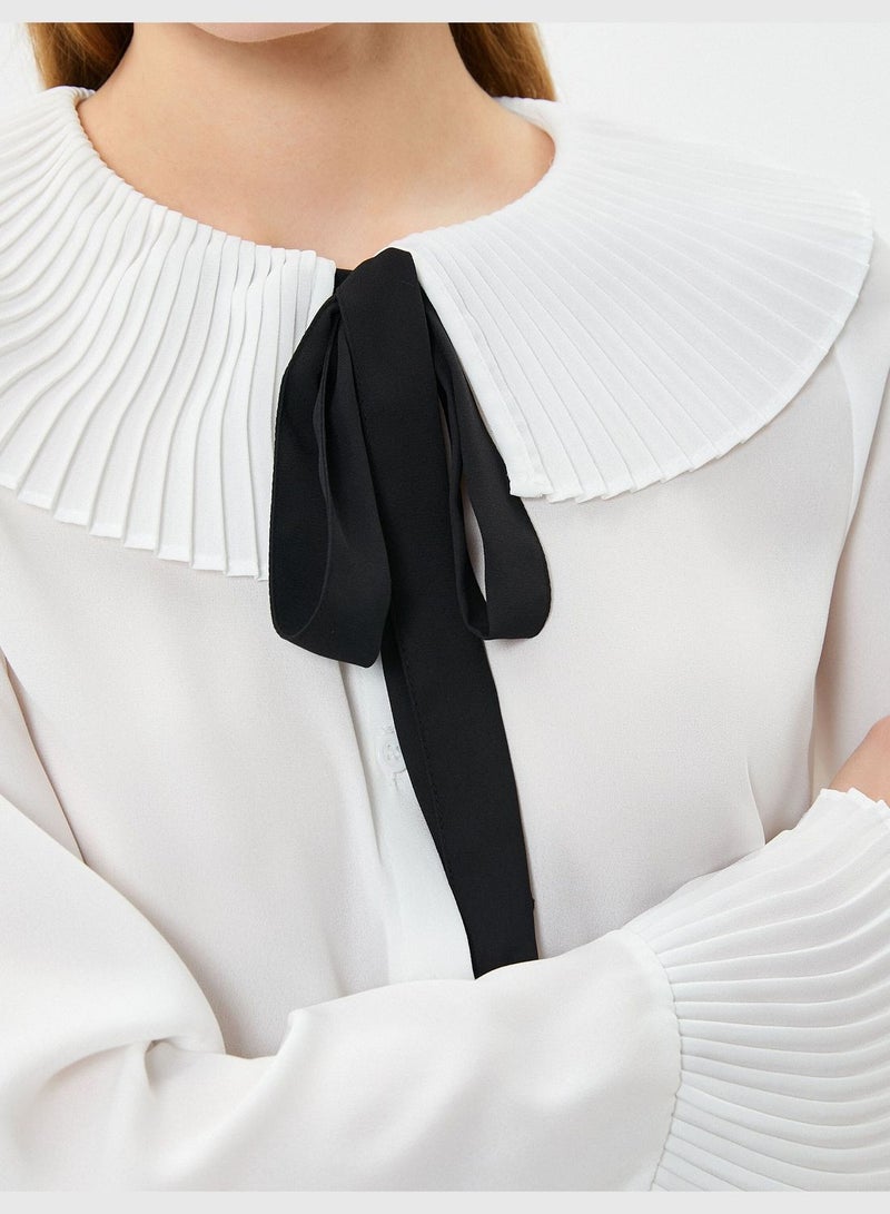 Long Sleeve Tie Detail Pleated Shirt