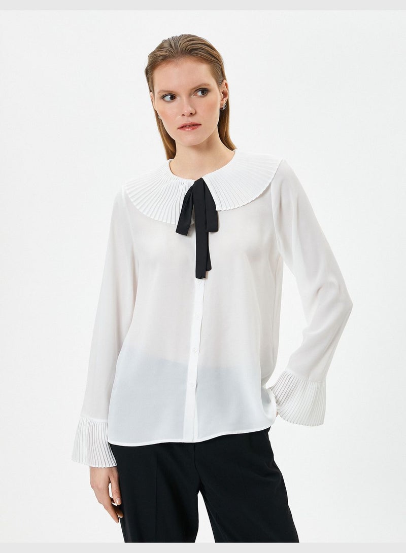 Long Sleeve Tie Detail Pleated Shirt