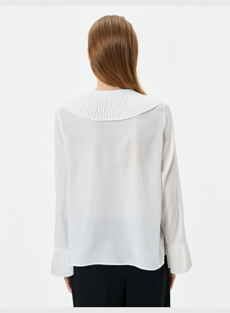 Long Sleeve Tie Detail Pleated Shirt