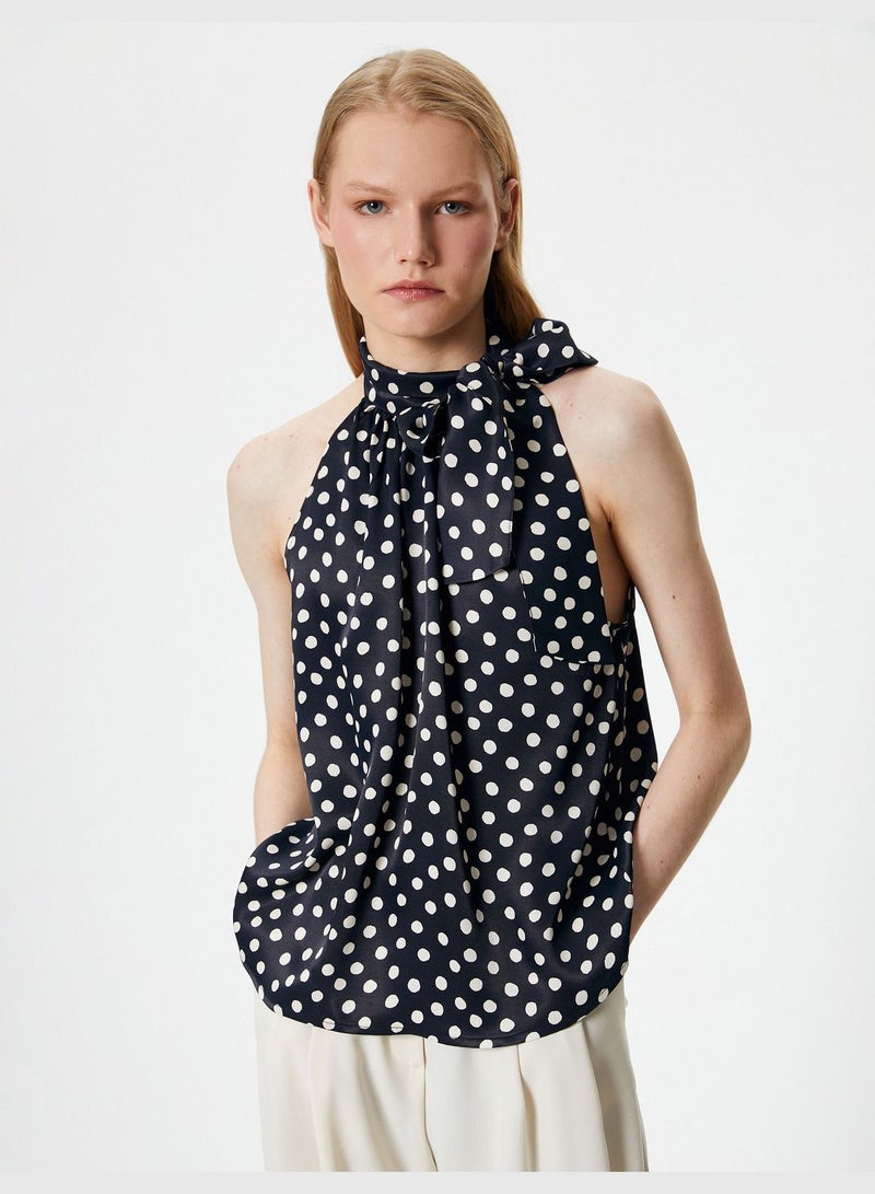 Viscose Shawl Neck Polka Dotted Blouse