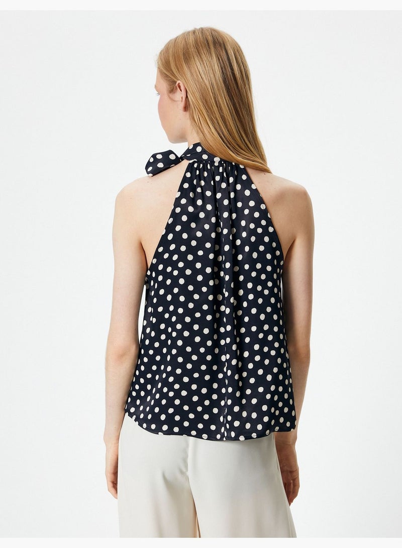 Viscose Shawl Neck Polka Dotted Blouse