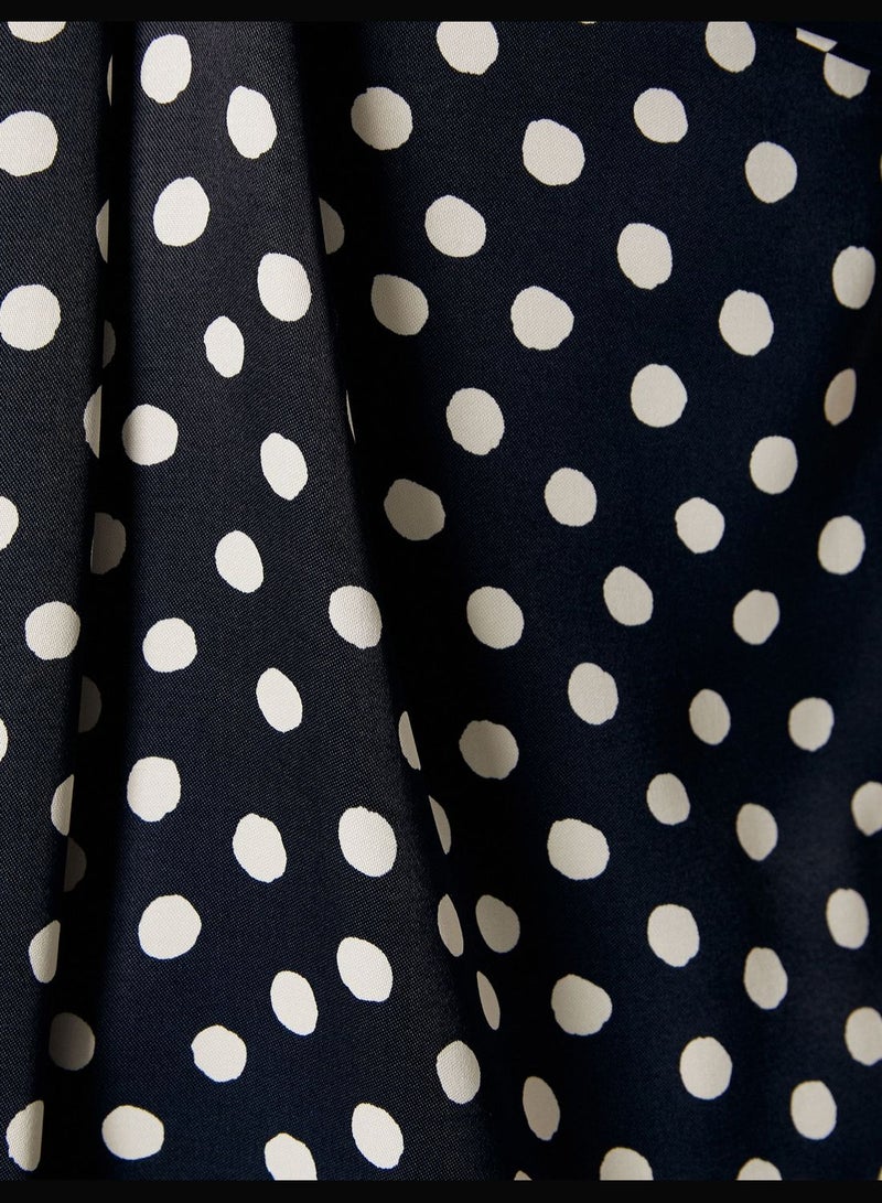 Viscose Shawl Neck Polka Dotted Blouse