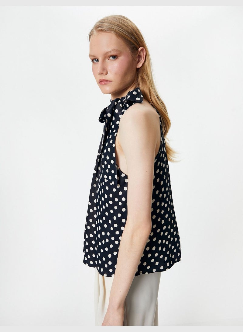 Viscose Shawl Neck Polka Dotted Blouse