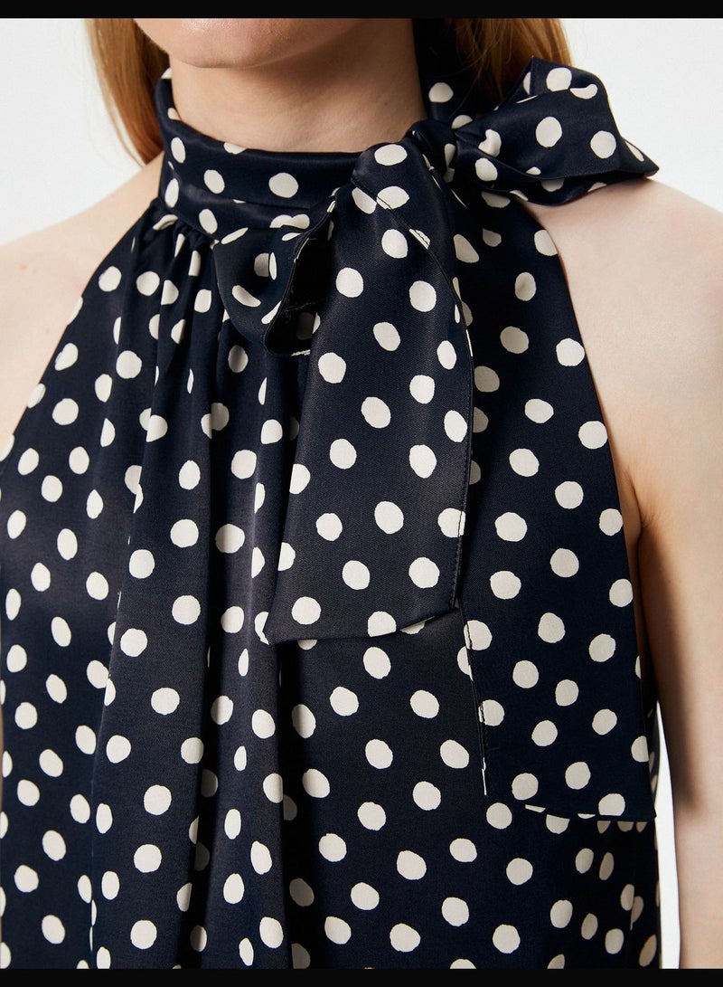 Viscose Shawl Neck Polka Dotted Blouse