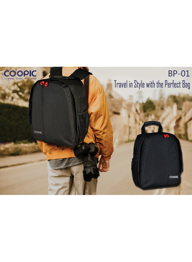 COOPIC BP-01 Professional Camera Backpack for DSLR/SLR/Mirrorless Cameras, with Accessories Compartment and Tripod Holder Camera Case