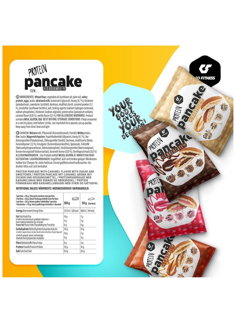 Go Fitness 12 Protein Pancakes - High Protein Snack, Freshly Baked & Extremely Delicious - Protein Bar Alternative with 10 g Protein Per Pancake (Strawberry)