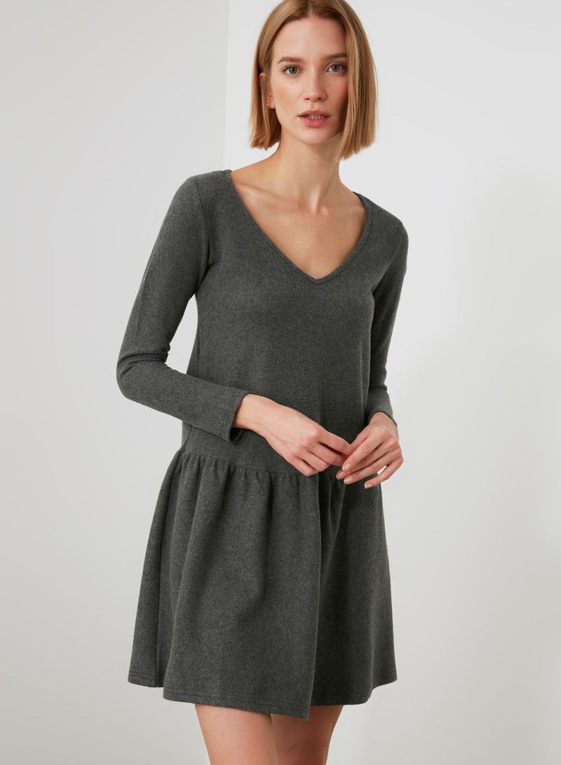 V-Neck Knitted Dress