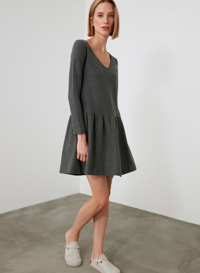 V-Neck Knitted Dress