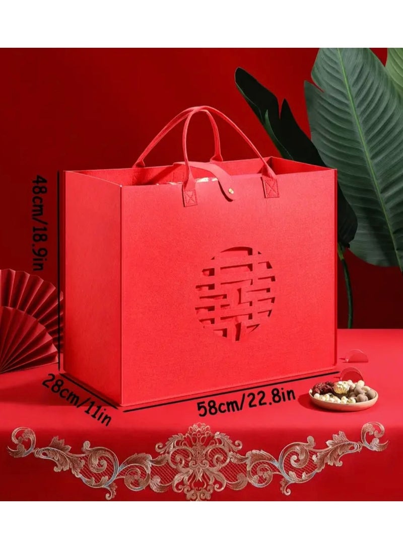 1PC Chinese Wedding Style Bag, Large Capacity Bag, Handbag, women’s day Gift Bag, Felt Material, Can Be Used For Wedding, Banquet Gifts Or Hand Gifts, New Year Gifts