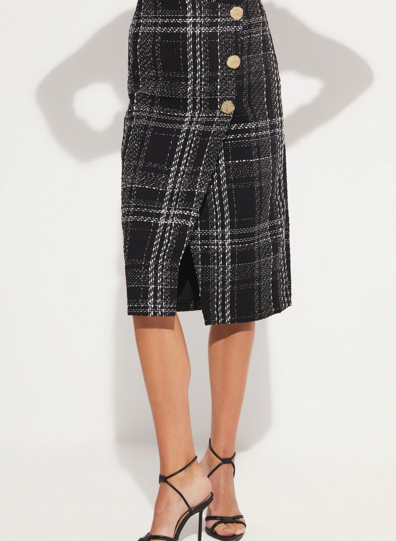 Checked Button Detail Skirt