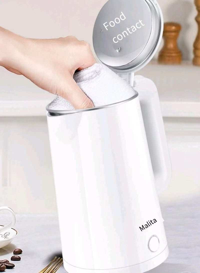 Electric teapot stainless steel inner liner 2.3L 1500 watt hot water kettle white.