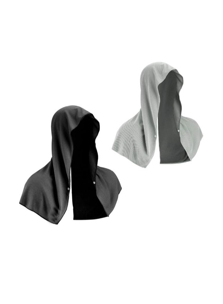 Cooling Hoodie Towel, Cooling Towels for Neck and Face, When Wet Cooling Neck Wraps, UV Protection Cooling Neck Wraps, Sport Workout Camping Cycling Cool Towel for Hot Weather (Black+Grey)(2 Pack)