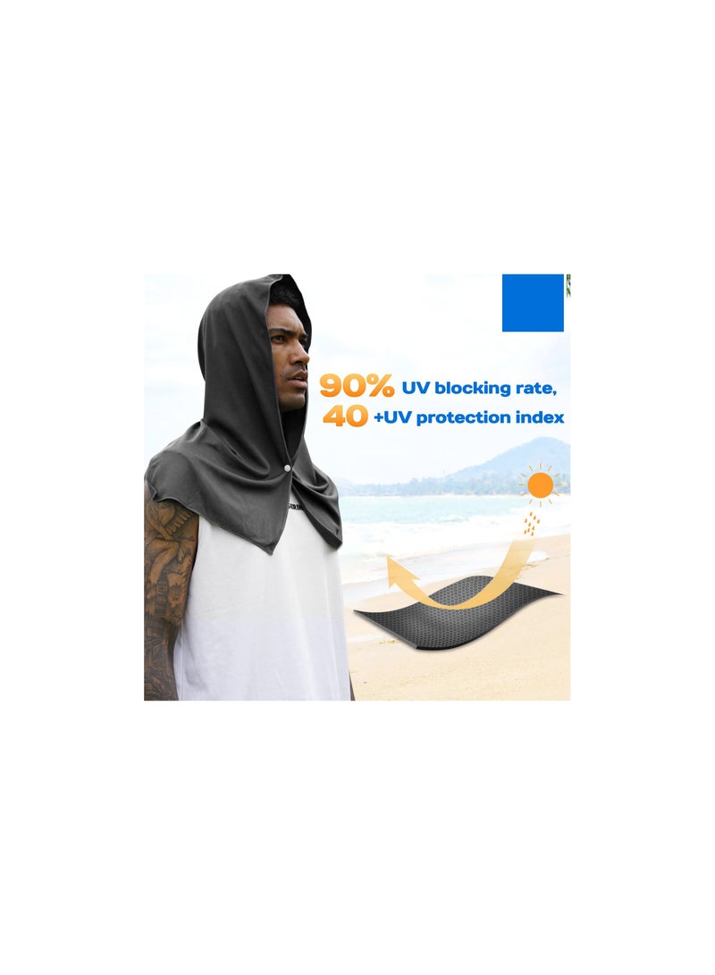 Cooling Hoodie Towel, Cooling Towels for Neck and Face, When Wet Cooling Neck Wraps, UV Protection Cooling Neck Wraps, Sport Workout Camping Cycling Cool Towel for Hot Weather (Black+Grey)(2 Pack)