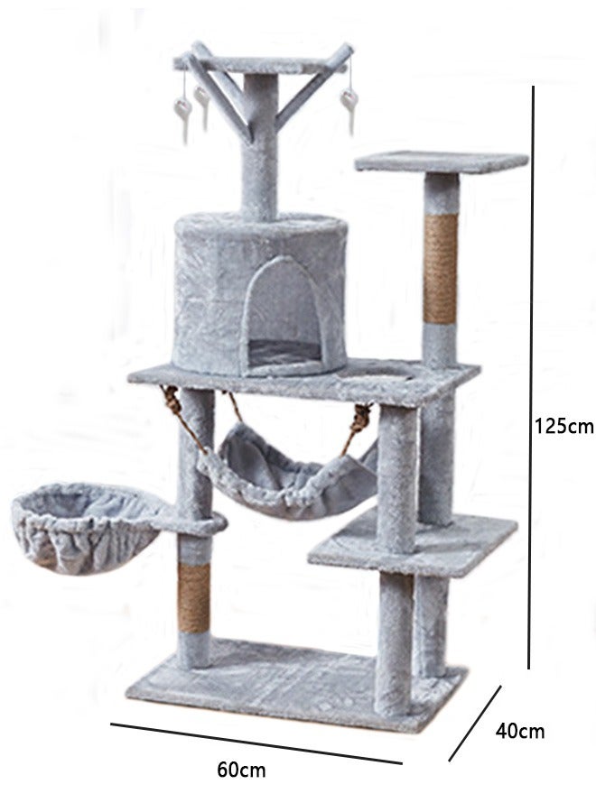 Wooden Cat Tree , Multi-Level Activity Cat Tower Furniture For Cats 60x40x125 Cm Grey