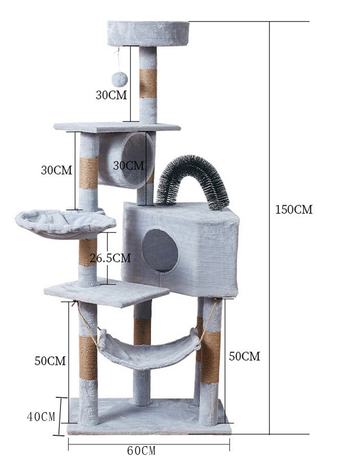 Large Wooden Cat Tree Multi-Level Activity Cats Tower Furniture For Cats 60x40x150 Cm Grey