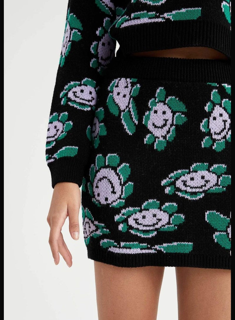 Regular Fit Elasticated Waist Flower Print Skirt