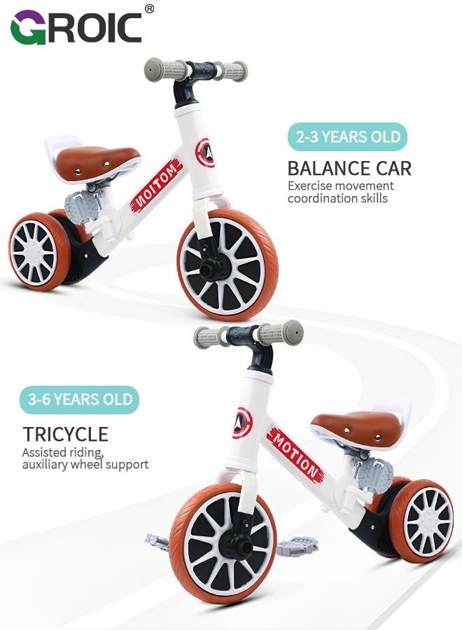 5 in 1 Tricycle for Toddlers, 3 Wheel Baby Bicycle Folding Kids Bikes with Adjustable Seat and Removable Pedal, Ride-on Toys for Toddlers, Balance Training with Easy Assembly Removable Pedal