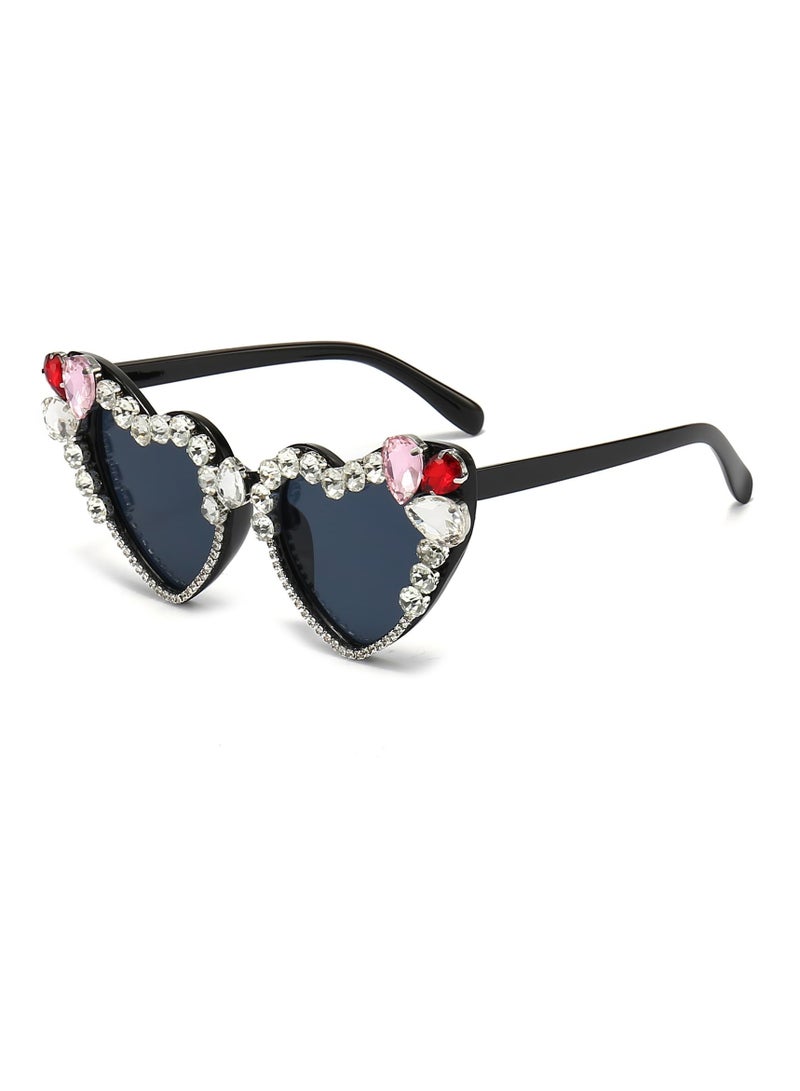 Heart Shaped Eyewear Trendy Rhinestone Love Heart Sunglasses UV400 Lens Retro Style High Quality Material Suitable for Various Occasions Party Glasses Fancy SunGlasses for Men Women