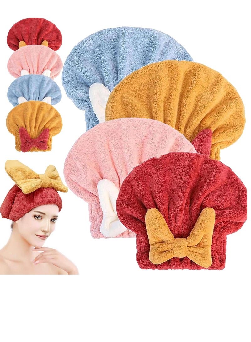 Large Super Absorbent Hair Towel Wrap for Wet Hair Quick Dry Microfiber Hair Towel Bow-Knot Shower Cap Super Absorbent Bath Accessories for Wet Hair Long Thick Straight Curly Hair 4 Pcs