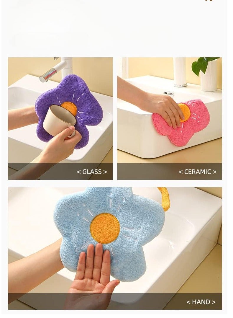 4 Pack Decorative Hand Wowels for Bathroom Cute Cartoon Flower Hand Towels with Hanging Loop Colourful Bathroom Kitchen Hand Towel Can be Hung Quick Dry Strongly Absorbent Skin-friendly