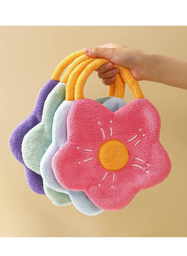 4 Pack Decorative Hand Wowels for Bathroom Cute Cartoon Flower Hand Towels with Hanging Loop Colourful Bathroom Kitchen Hand Towel Can be Hung Quick Dry Strongly Absorbent Skin-friendly