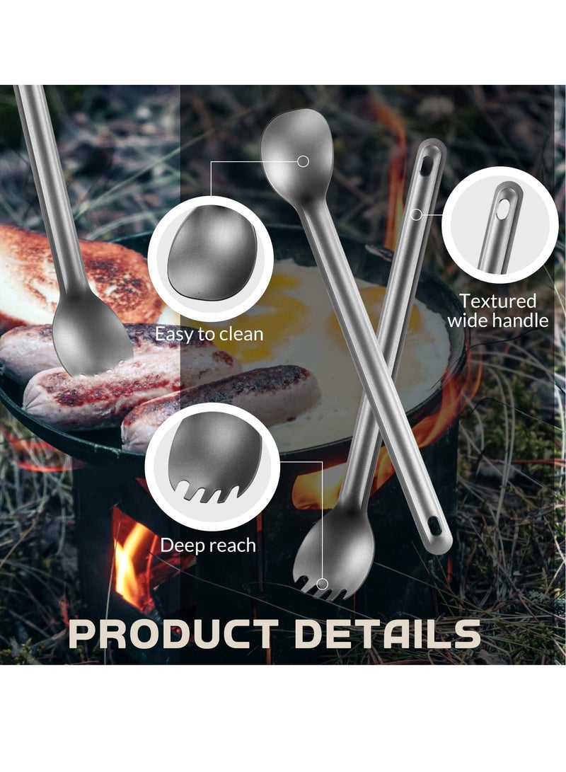 4 Pack Titanium Long Handle Spork and Spoon Set 8.4 Inch Eco-Friendly Ultralight and Portable Camping Utensils Lightweight Soup Spoon Camping Spork for Camping Cookware Wilderness Outdoors Picnics
