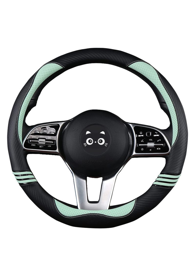 Cute Steering Wheel Cover for Women, Carbon Fiber&Perforated Leather with Anti-Slip Rubber Ring, Steering Wheel Protector, Universal Fit 14.5-15 inches for Cars, SUV Fruit Green