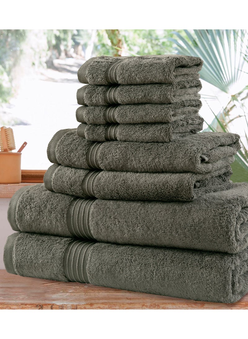 Bliss Casa 8 Piece Towel Set; 2 Bath Towels, 2 Hand Towels and 4 Washcloths - 550 GSM 100% Combed Cotton Quick Dry Highly Absorbent Thick Bathroom Towels - Soft Hotel Quality for Bath and Spa