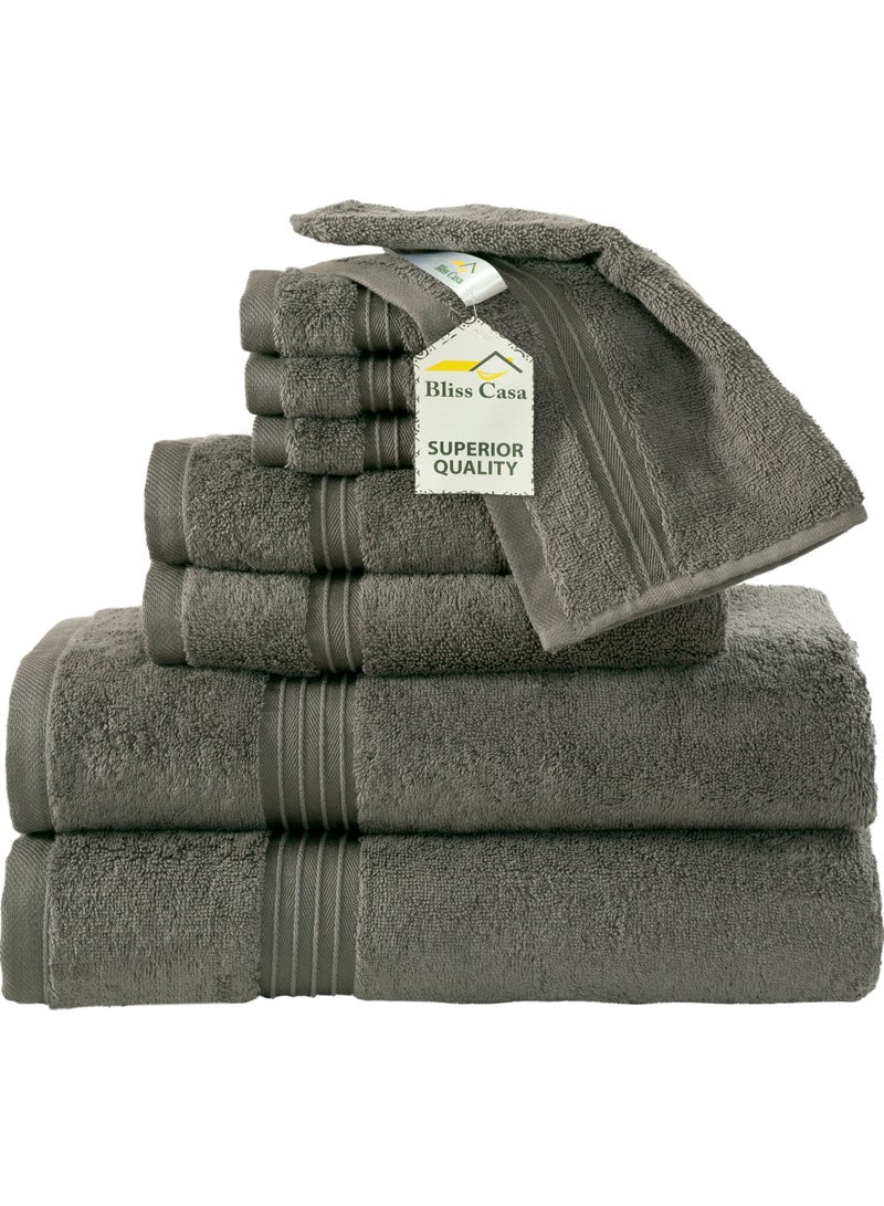Bliss Casa 8 Piece Towel Set; 2 Bath Towels, 2 Hand Towels and 4 Washcloths - 550 GSM 100% Combed Cotton Quick Dry Highly Absorbent Thick Bathroom Towels - Soft Hotel Quality for Bath and Spa