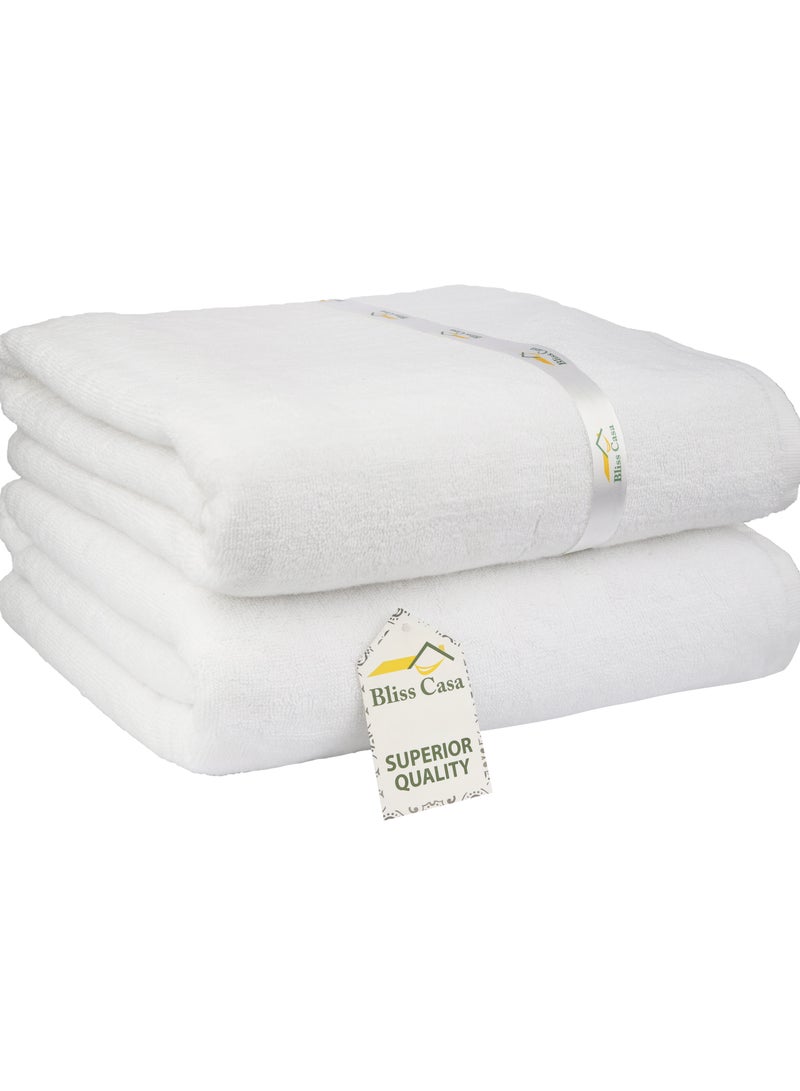 Bliss Casa Indigo Bath Sheets - 600 GSM Large Bathroom Towels Super Absorbent and Soft Hotel Quality Bathsheets, Ideal for Use in Hotels and Restaurants (White, 90X180 CM - 2PC)