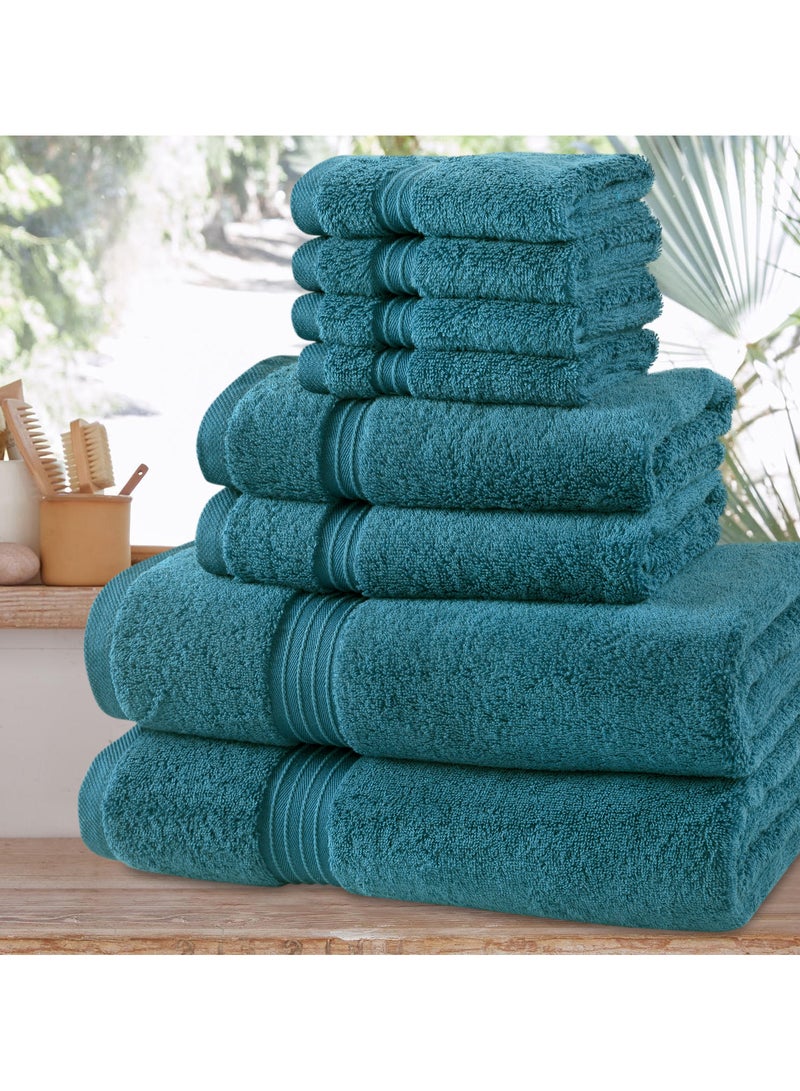 Bliss Casa 8 Piece Towel Set; 2 Bath Towels, 2 Hand Towels and 4 Washcloths - 550 GSM 100% Combed Cotton Quick Dry Highly Absorbent Thick Bathroom Towels - Soft Hotel Quality for Bath and Spa