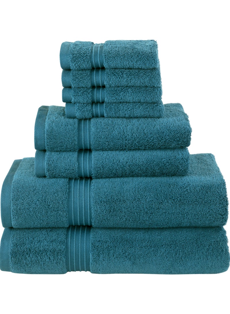 Bliss Casa 8 Piece Towel Set; 2 Bath Towels, 2 Hand Towels and 4 Washcloths - 550 GSM 100% Combed Cotton Quick Dry Highly Absorbent Thick Bathroom Towels - Soft Hotel Quality for Bath and Spa