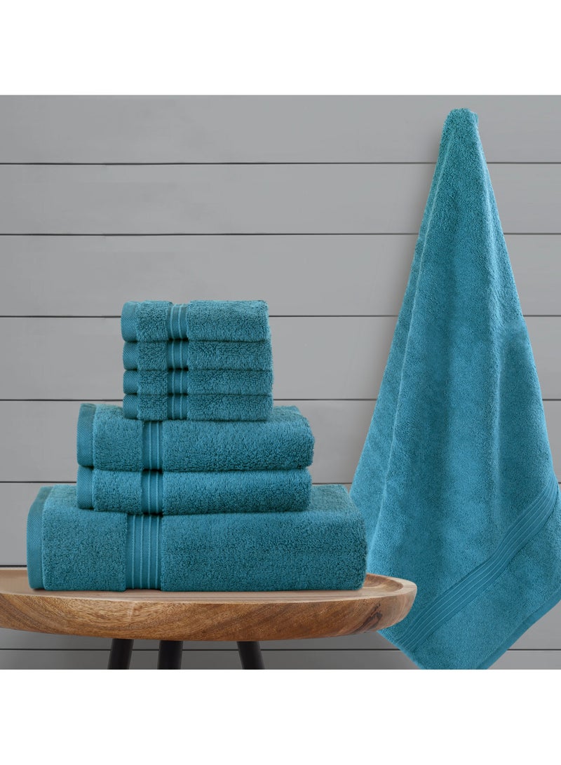 Bliss Casa 8 Piece Towel Set; 2 Bath Towels, 2 Hand Towels and 4 Washcloths - 550 GSM 100% Combed Cotton Quick Dry Highly Absorbent Thick Bathroom Towels - Soft Hotel Quality for Bath and Spa