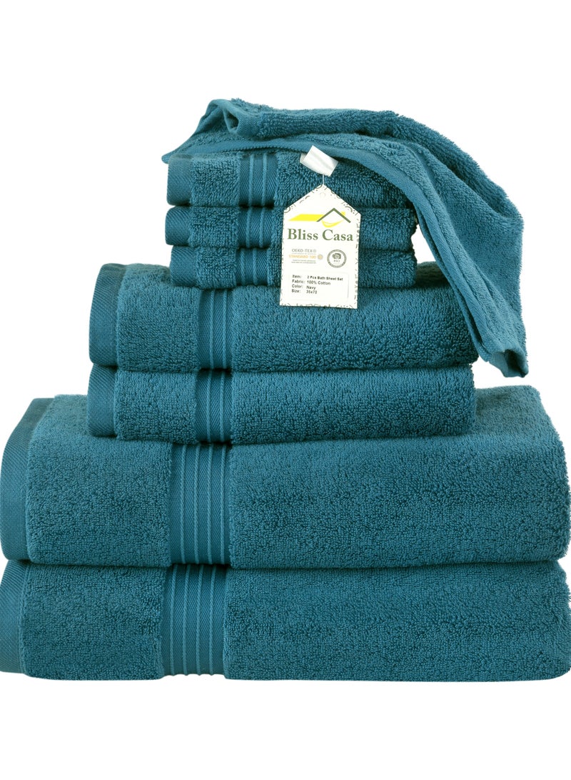 Bliss Casa 8 Piece Towel Set; 2 Bath Towels, 2 Hand Towels and 4 Washcloths - 550 GSM 100% Combed Cotton Quick Dry Highly Absorbent Thick Bathroom Towels - Soft Hotel Quality for Bath and Spa