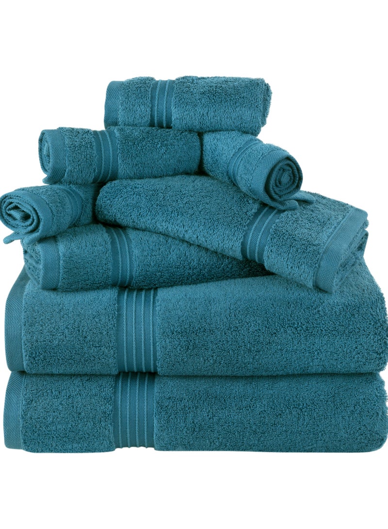 Bliss Casa 8 Piece Towel Set; 2 Bath Towels, 2 Hand Towels and 4 Washcloths - 550 GSM 100% Combed Cotton Quick Dry Highly Absorbent Thick Bathroom Towels - Soft Hotel Quality for Bath and Spa