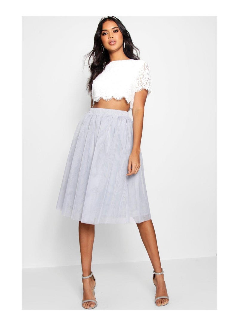 Woven Lace Top & Contrast Midi Skirt Co-Ord Set