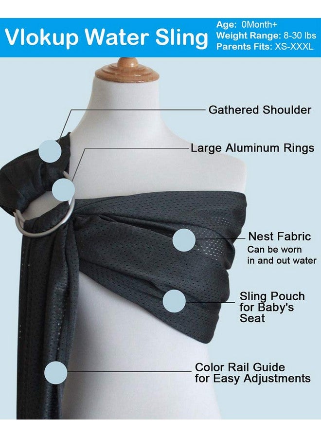 Baby Water Ring Sling Carrier ; Lightweight Breathable Mesh Baby Wrap For Infant Newborn Kids And Toddlers ; Perfect For Summer Swimming Pool Beach ; Great For Dad Too Grey