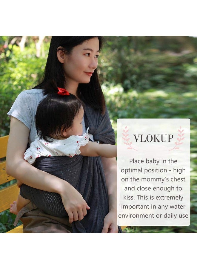 Baby Water Ring Sling Carrier ; Lightweight Breathable Mesh Baby Wrap For Infant Newborn Kids And Toddlers ; Perfect For Summer Swimming Pool Beach ; Great For Dad Too Grey