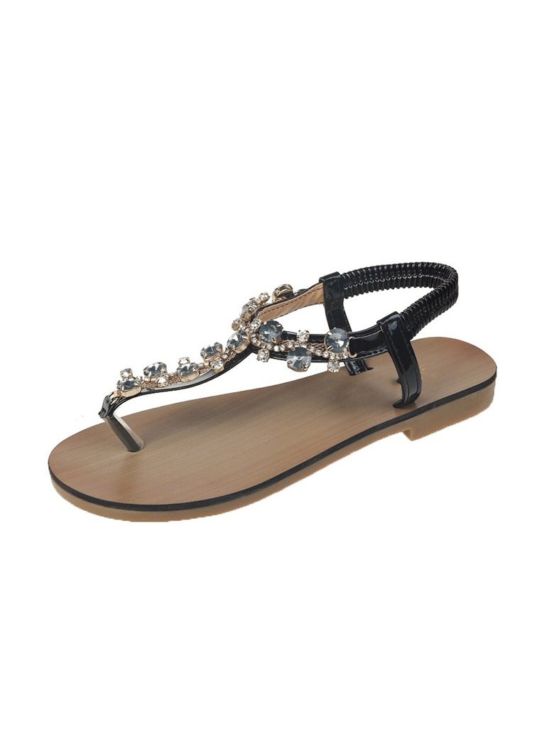 Women‘s Elastic Strap Clip Toe Rhinestone Sandals