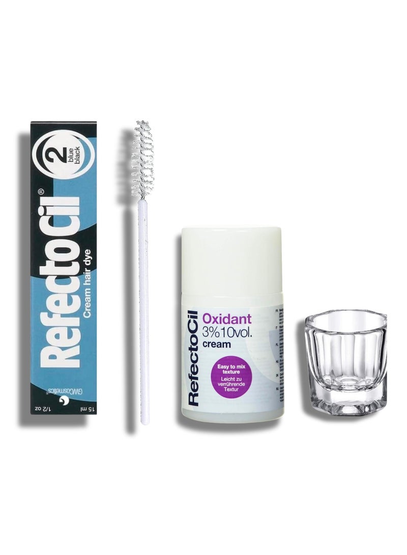 Refectocil Kit Blue Black Cream Hair Dye With Crème Oxidant 3 Pure with Mixing Dish and Mascara Brush