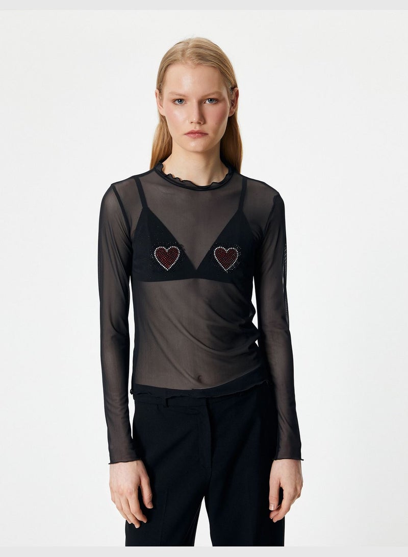 Heart Embroidered Sheer T-Shirt