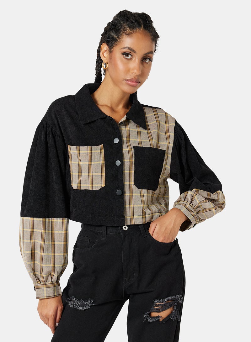 Checkered Oversized Crop Shirt Black
