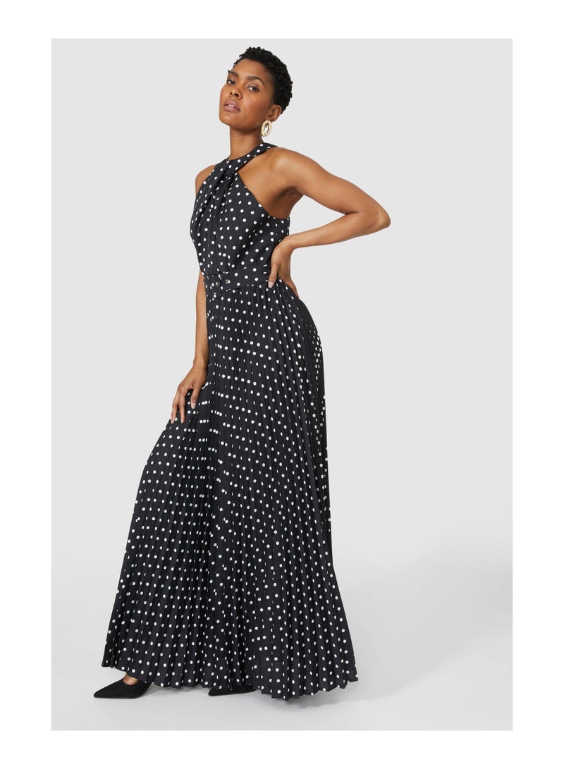 Occasion Printed Twist Neck Pleated Skirt Maxi Dress