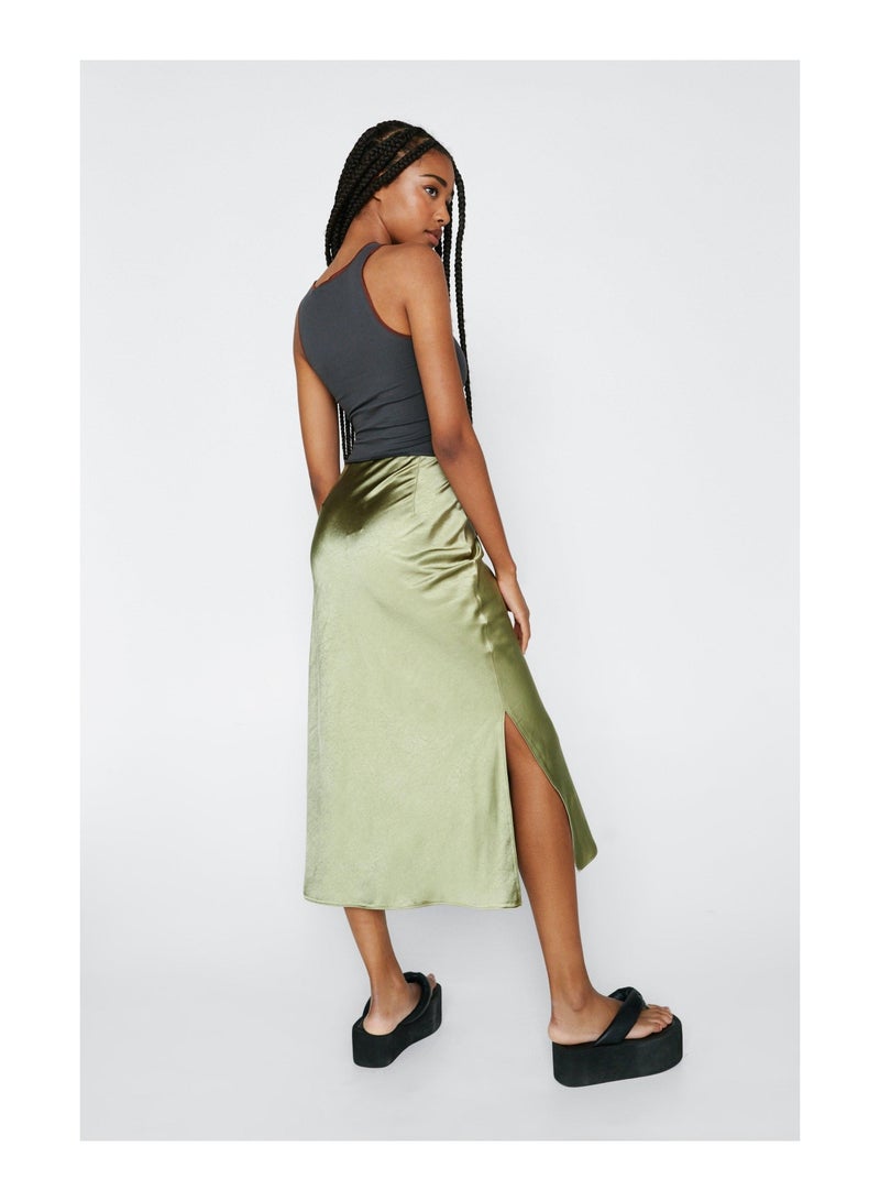 Satin Midi Slip Split Side Skirt