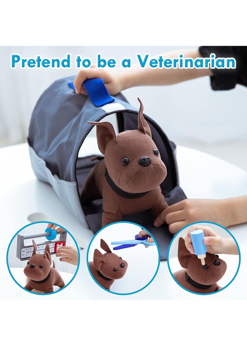 UMU Pet Care Play Set Doctor Kit for Kids 37 Pcs Wooden Doctor Pretend Play Vet Backpack Gifts for Girls Boys 3-8 Years Old