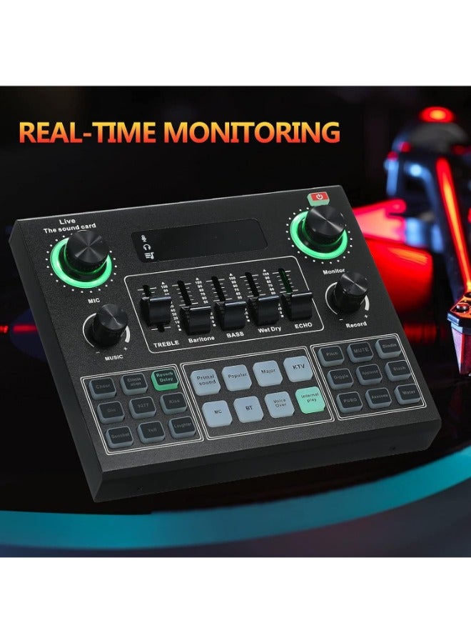 V9 Sound Card: Professional BT Accompaniment Mixer for Studio-Quality Recording, Broadcasting, and Network Singing on Phones and Laptops with Dynamic Sound Effects