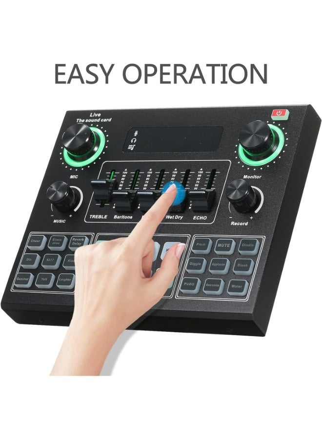 V9 Sound Card: Professional BT Accompaniment Mixer for Studio-Quality Recording, Broadcasting, and Network Singing on Phones and Laptops with Dynamic Sound Effects