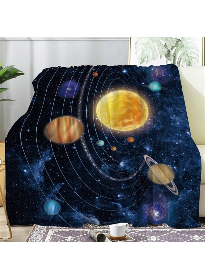 Solar System Blanket Super Soft Flannel Fleece Throw Planet Blanket Cozy Outer Space Blanket for Boys Girls Adults Comfortable Bed Blanket for Sofa Living Room Travel Camping Couch (60