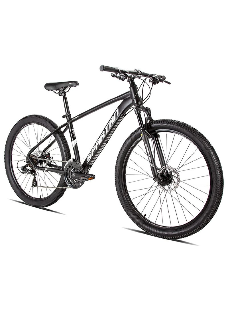 Spartan Calibre Hardtail Mountain Bicycle| Lightweight alloy frame & rims | Gear | Disc brakes | Front Suspension Bike and Shimano Shifters | Black | Size 27.5 Inches