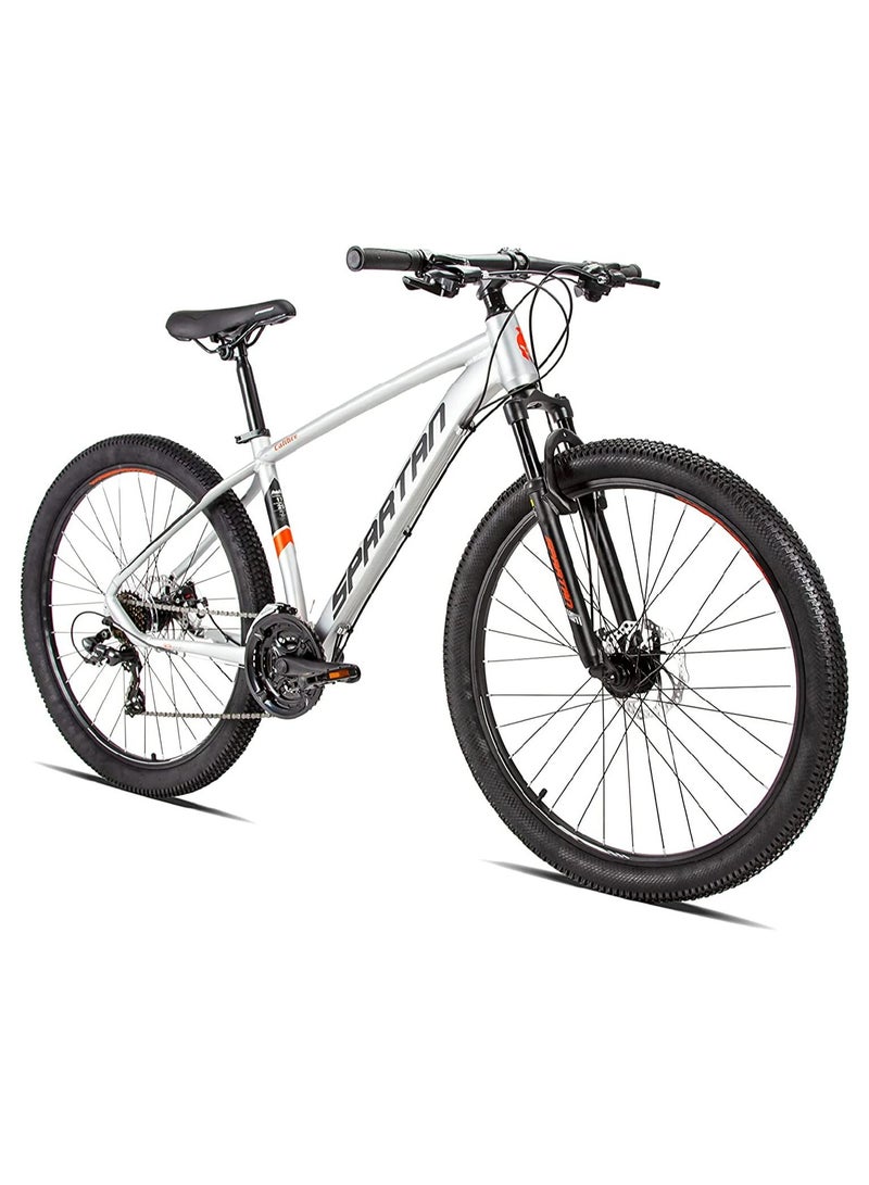 Spartan Calibre Hardtail Mountain Bicycle| Lightweight alloy frame & rims | Gear | Disc brakes | Front Suspension Bike and Shimano Shifters | Silver | Size 27.5 Inches